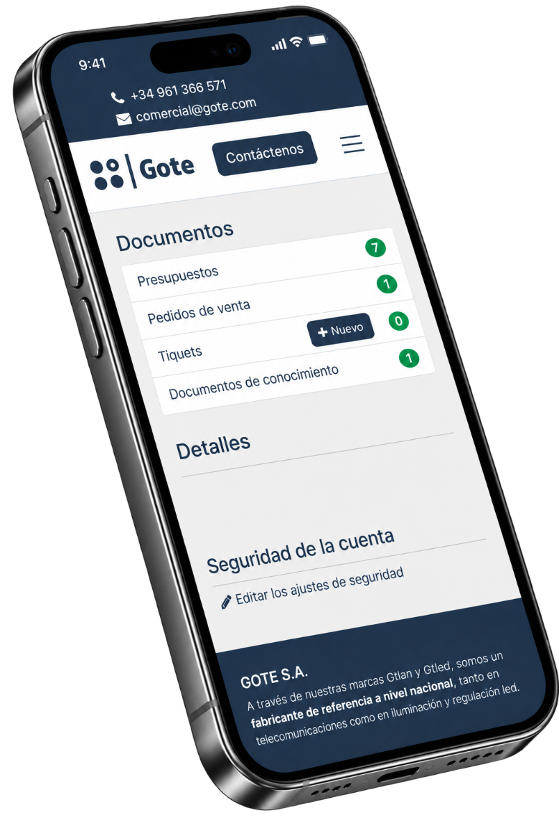 Portal Profesional GOTE desde un móvil