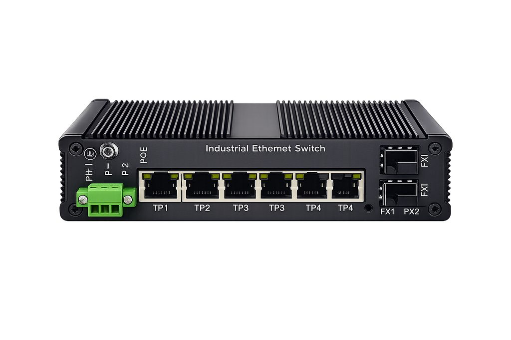 4-Port RJ45 10/100/1000 POE Industrial Switch + 2 SFP DIN