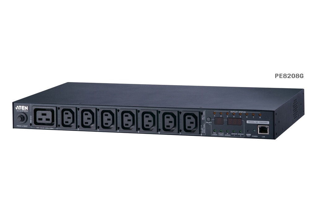 PDU Monofásica 1U 19" con display, medición por toma/conmut